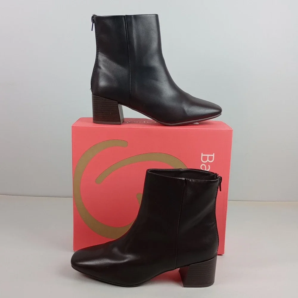 Baretraps Womens 9.5 Brown Faux Leather Block Heel Square Toe Emilie Ankle Boots